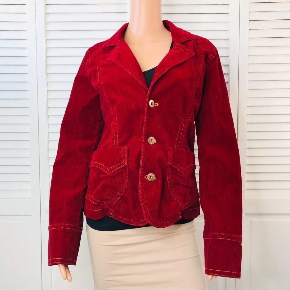 CHRISTOPHER BLUE Red Stretch Corduroy Jacket Size Large